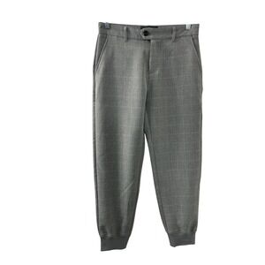 Houston White Grid Joggers 30x30 Gray Windowpane Tapered Dark‎ Academia Preppy